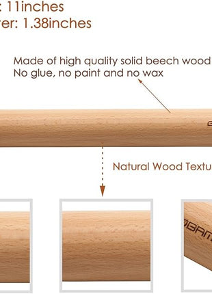 GOBAM Wood Rolling Pin, Small - Dough Roller for Pasta, Cookies, Pie, Pizza, Chapati, Fondant, Rolling Pins for Baking, Bread Making Tools and Supplies - 11 x 1.38 Inches