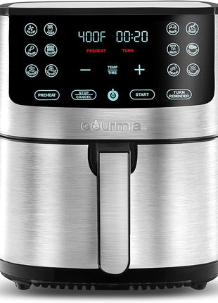 Gourmia Air Fryer Oven Digital Display 8 Quart Large AirFryer Cooker 12 Touch Cooking Presets, XL Air Fryer Basket 1700w Power Multifunction GAF838 Black and stainless steel air fryer