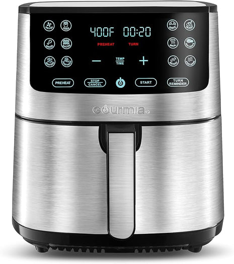 Gourmia Air Fryer Oven Digital Display 8 Quart Large AirFryer Cooker 12 Touch Cooking Presets, XL Air Fryer Basket 1700w Power Multifunction GAF838 Black and stainless steel air fryer