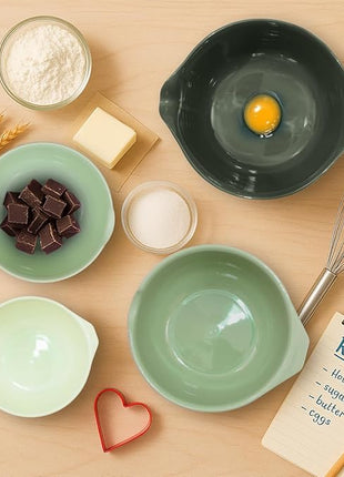 Glad Mixing Bowls with Pour Spout, Set of 4 - Nesting Plastic Bowls (1.2qt, 1.9qt, 2.8qt, and 3qt with Handle) - Non Slip Base, Dishwasher Safe Kitchen Cooking and Baking Supplies, Green