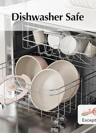 Redchef Ceramic Cookware Set, Removable Handle Pots and Pans Non-Stick, Rv Cookware Set, Non-Toxic Pots and Pans Set No PFAS, PTFE, PFOA, Detachable Pots and Pans, Dishwasher & Oven Safe (Pink)