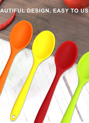 4 Pieces Silicone Mixing Spoon Heat Resistant Basting Utensil Non-stick Spoon 8.2" Multicolored Spoons Set for Mixing, Baking, Serving, Stirring and Scraping (Red, Green, Yellow, Orange)