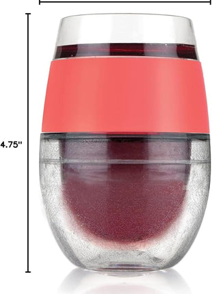 Host Cooling Wine Freeze Cup with Lid, Set of 2 Plastic Double Wall Insulated Wine Tumbler Drink Cups with Freezing Gel for Red and White Wine, Coral