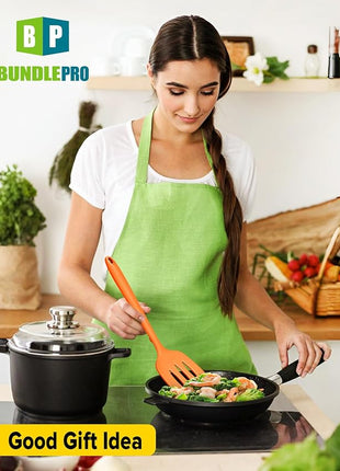 Pack of 2 Silicone Spatula Turners, Non Stick Slotted Kitchen Spatula Set, Heat Resistant BPA Free Kitchen Utensils, One-Piece Design, Suitable for Flipping Fish, Eggs, Steak, Pancakes (ORANGE)