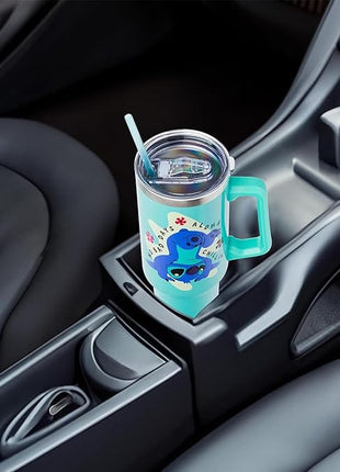 Silver Buffalo Disney Lilo and Stitch Aloha No Bad Days Chillin’ Stainless Steel Tumbler with Handle and Straw, Fits in Standard Cup Holder, 40 Ounces