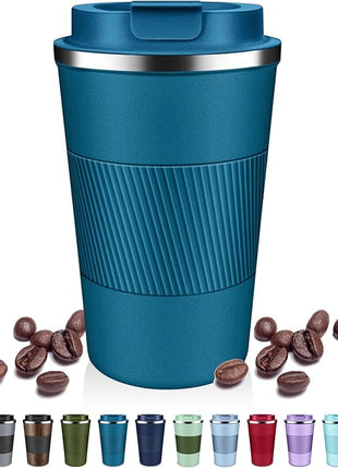 Insulated Coffee Tumblers with Flip Lid 12oz / 17oz, Stainless Steel Travel Coffee Mug Leak Proof, Vacuum Insulated Coffee Mug Reusable Cup, Keeps Cold and Hot for Coffee Tea