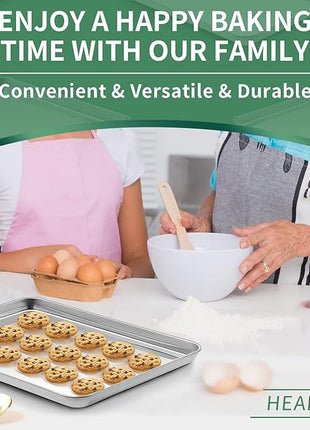 Baking Sheets Set of 2, HKJ Chef Cookie Sheets 2 Pieces & Stainless Steel Baking Pans & Toaster Oven Tray Pans, Rectangle Size 16 x 12 x 1 inch, Non Toxic & Healthy & Easy to Clean
