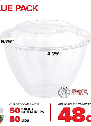Stock Your Home Plastic Bowls with Lids (50 Count) 48 Oz. Disposable To-Go Containers – Large Airtight Bowls for Dinner or On-the-Go Meals