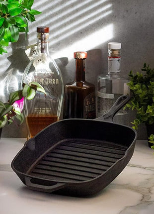 Backcountry Iron 8 Inch Square Grill Pan Medium Pre-Seasoned Cast Iron