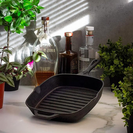Backcountry Iron 8 Inch Square Grill Pan Medium Pre-Seasoned Cast Iron