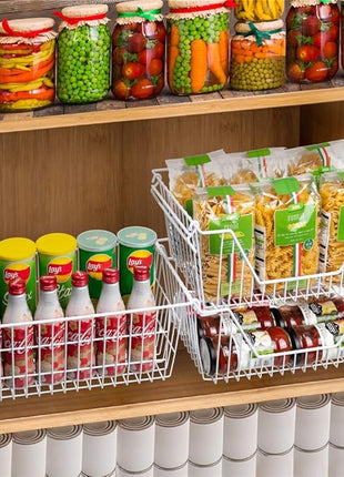 SANNO Freezer Baskets Wire Storage Baskets Closet Storage Baskets Bins Refrigerator Storage Containers for Home Office, Bathroom, Pantry Organization Storage Bins -Set of 3, White, 15.7"