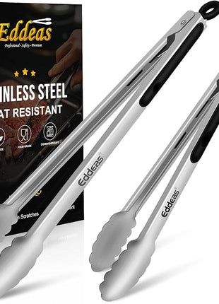 Grill Tongs, Bbq tongs - 12" and 17 Inch Extra Long Kitchen Tong, Heat Resistant 600 Degrees Stainless Steel tongs, Metal Locking Tong for Cooking, Grilling, Outdoor Barbecue, Set of 2