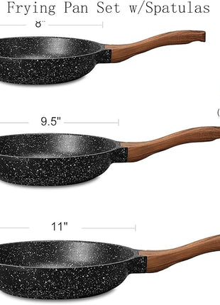 ESLITE LIFE Nonstick Ceramic Frying Pans Skillets Set, Non-Toxic Egg Omelette Kitchen Cooking Pans Compatible with All Stovetops (Gas, Electric & Induction), PTFE & PFOA Free (Black)