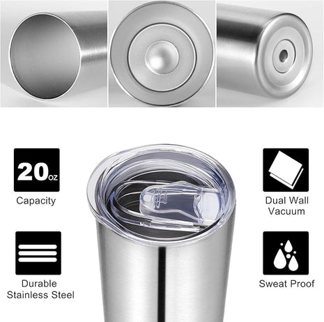 VEGOND Stainless Steel Tumblers Bulk 12 Pack, 20 oz Vacuum Insulated Skinny Tumblers with Lids and Straws, Double Wall Slim Tumbler, Travel Water Cup