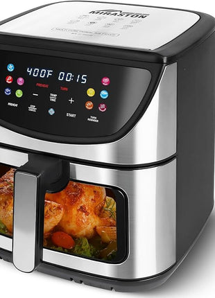 8.5QT Air Fryer, View Window, Multifunctional Large Family Size Capacity for 4-8 People, Stainless Steel Square Basket, 10-in-1 Smart Digital Presets for Air frying, Bake, Roast, Reheat