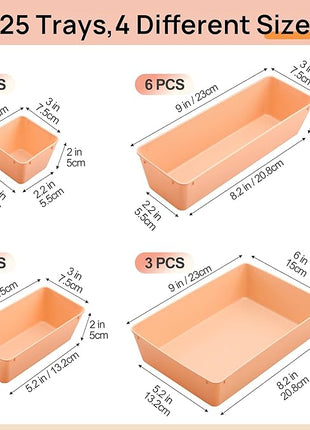Vtopmart 25 PCS Plastic Drawer Organizers Set, 4-Size Versatile Bathroom and Vanity Drawer Organizer Trays, Storage Bins for Makeup, Bedroom, Kitchen Gadgets Utensils and Office
