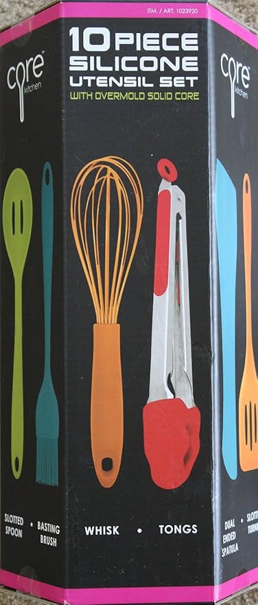 Core Kitchen - 10 Piece Silicone Utensil Set in Assorted Colors with Overmold Solid Core