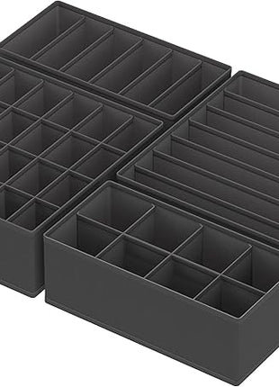 Simple Houseware 4-Pack Drawer Organizer Set - Closet Dividers for Underwear, Socks, Bras, Scarves, Ties - Foldable Non-Woven Storage Boxes, Dark Gray
