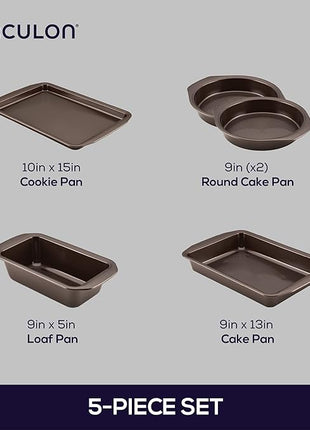 Circulon Nonstick Bakeware Set with Nonstick Cookie Sheet, Bread Pan, Bakings Pan and Cake Pans - 5 Piece, Chocolate Brown