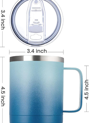 MEWAY 12oz Coffee Mug With Handle 2 Pack Bulk,Stainless Steel Insulated Travel Tumblers With Sliding Lid,Double Wall Vacuum Camping Cup for Hot & Cold Drinks Tea (Bubble Gum&Blue Waves,Set of 2)