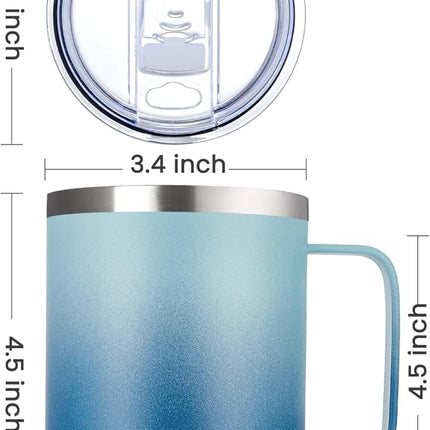 MEWAY 12oz Coffee Mug With Handle 2 Pack Bulk,Stainless Steel Insulated Travel Tumblers With Sliding Lid,Double Wall Vacuum Camping Cup for Hot & Cold Drinks Tea (Bubble Gum&Blue Waves,Set of 2)