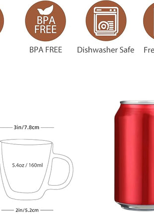 CNGLASS Insulated Espresso Glass Mugs 5.4oz/160ml, Small Clear Coffee Mugs Set of 2, Double Wall Glass Cups with Handle for Tea and Macchiato