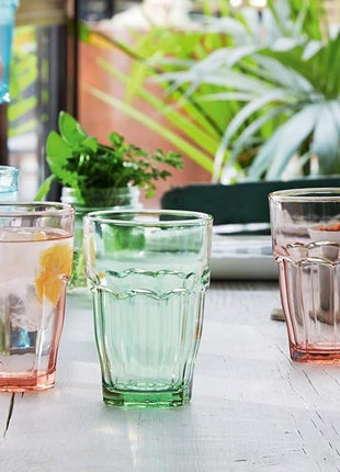Bormioli Rocco Rock Bar 12.5 oz. Long Drink Stackable Tempered Beverage Glasses for Cold Drinks, Water, and Cocktails, Set of 6, Mint Green