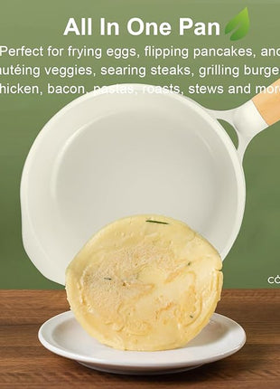 COOKLOVER Nonstick Frying Pan 100% PFOA Free Cookware Induction Skillet Stir Fry Pan (Cream white, 7.9 inch)