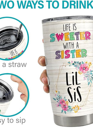 SANDJEST Sister Gifts 20oz Stainless Steel Insulated Travel Mug, Gifts for Women, Girls, Birthday, Christmas