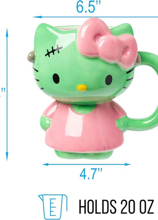 Silver Buffalo Sanrio Hello Kitty Halloween Frankenkitty Pink Dress Ceramic 3D Sculpted Mug, 20 Ounces