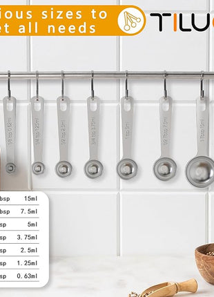 TILUCK Stainless Steel Measuring Spoons Set,Coffee Scoop Spoon,Kitchen Gadgets for Cooking & Baking,Set of (7)