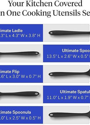 GIR: Get It Right 5-Piece Silicone Ultimate Kitchen Utensils Set - Ladle, Spatula, Flip, Spoon & Spoonula - Non-Toxic Cooking Utensils for Nonstick Cookware, Cooking and Baking - Black