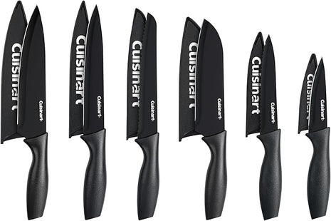 Cuisinart Knife Set, 12pc Ceramic Coated Knife Set with 6 Blades & 6 Blade Guards, Lightweight, Stainless Steel, Durable & Dishwasher Safe (Black)