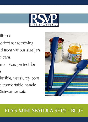 RSVP International Ela's Favorite Silicone Spatula, Blue, 8" | BPA-Free Silicone | Scrape Batters, Flip Eggs, Ice Cakes, & More | Dishwasher Safe & Heat Resistant | Cooking, Baking & More