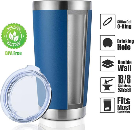 DOMICARE 20oz Stainless Steel Tumbler Bulk with Lid, Double Wall Vacuum Insulated Travel Mug, Powder Coated Coffee Cup, Dark Blue, 12 Pack