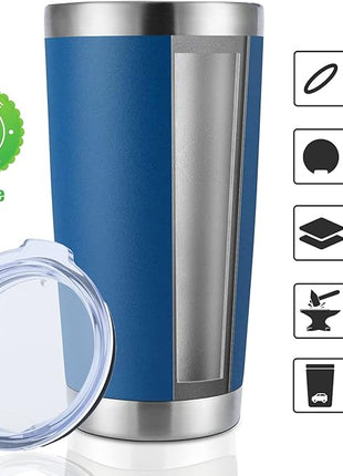 DOMICARE 20oz Stainless Steel Tumbler Bulk with Lid, Double Wall Vacuum Insulated Travel Mug, Powder Coated Coffee Cup (Dark Blue, 1)