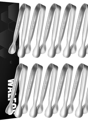 Walfos Mini Tongs for Serving Food, Small Stainless Steel Kitchen Tongs for Appetizers, Sugar, Desserts, Tea Party, Coffee Bar, Set of 12 (Silver)