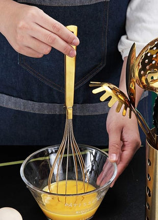 Gold Whisk, Berglander Whisk For Cooking With Titanium Gold Plating, Stainless Steel Balloon Whisk, Sturdy Kitchen Wire Whisk Set for Cooking, Baking, Blending, Beating, Dishwasher Safe, Easy to Clean