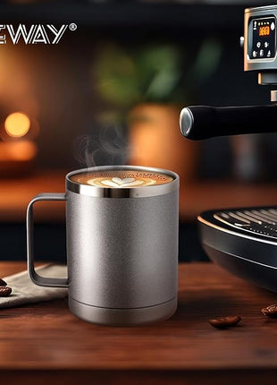 MEWAY 12oz Coffee Mug With Handle 2 Pack Bulk,Stainless Steel Insulated Travel Tumblers With Sliding Lid,Double Wall Vacuum Camping Cup for Hot & Cold Drinks Tea (Cold Grey,Set of 2)