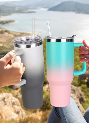 SYACOT 40 oz Tumbler with Handle and Straw Stainless Steel Insulated Tumbler Leak Proof Lid and Straw Lid Reusable Travel Mug Coffee Mug Cup Dishwasher Safe Keep Drinks Cold and Hot (Grey&Black)