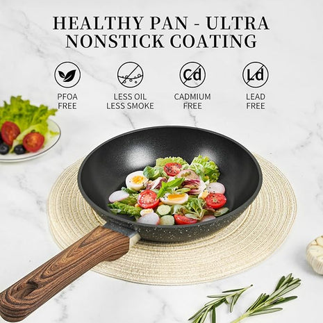 Frying Pan Nonstick - 9.5 Inch Frying Pan,Non Stick Skillet Egg Omelette Pan, Black Nonstick Non Toxic Cooking Pan,Oven Safe, Induction Compatible, PFOA Free