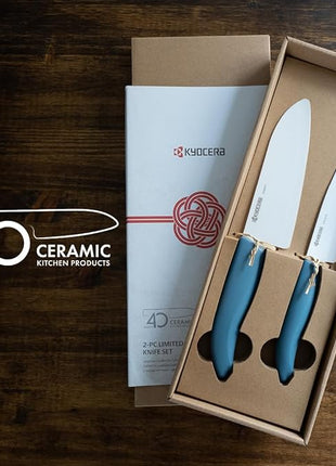KYOCERA Commemorative Ceramic 2-Piece Knife Set - Aegean Blue 5.5" Santoku & 4.5" Utility