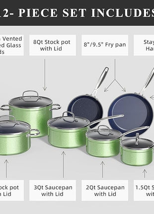 Nuwave Healthy Duralon Blue Ceramic Nonstick Cookware Set, Diamond Infused Scratch-Resistant, PFAS Free, Dishwasher & Oven Safe, Induction Ready & Evenly Heats, Tempered Glass Lids & Stay-Cool Handles