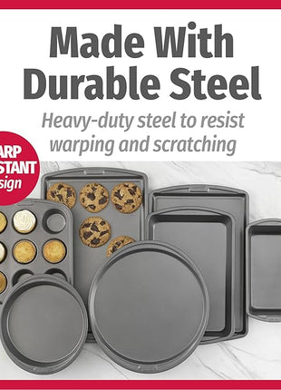 GoodCook Everyday 7-Piece Non-Stick Bakeware Set – 2 Cookie Sheet Pans, Round Cake Pan, Loaf Pan, Pizza Pan, Bake & Roast Pan, 12-Cup Muffin Pan - Baking Supplies, Baking Pans Set