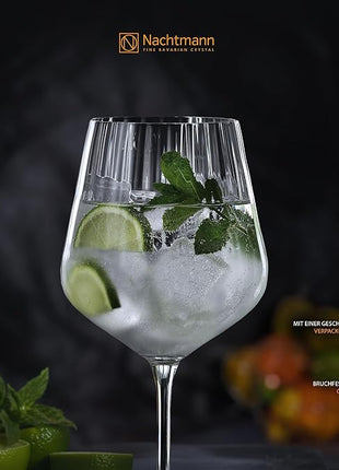 Nachtmann Celebration Gin & Tonic Glasses – Set of 4 Lead-Free 22.5 oz Large Crystal Goblets with Vertical Contour Detailing, Refined Stemware for Cocktails, Entertaining, Parties, Home Bars