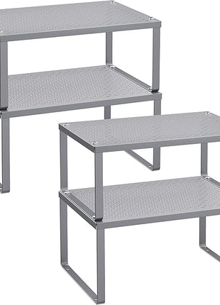 SONGMICS Spice Racks, Set of 4 Metal Cabinet Shelf Organizers, Countertop Organizers, Shelf Risers, Stackable, Expandable, Silver UKCS006S01