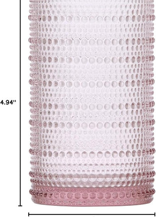 Fortessa Jupiter Beaded Hobnail Glass, 13 Ounce Iced Beverage (Set of 4), Pink