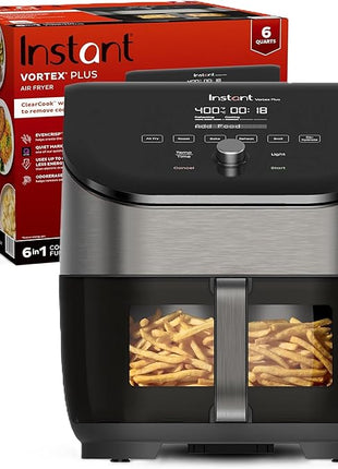 Instant Pot Vortex Plus 6QT Air Fryer with Odor Erase Technology,6-in-1 Functions that Crisps,Roasts, Broils,Dehydrates, Bakes & Reheats, 100+In-App Recipes, from the Makers of Instant Pot,1700W,Black