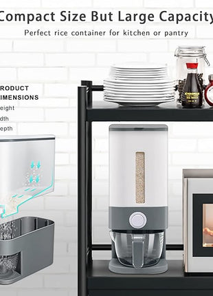 22-25 Lbs Rice Dispenser, Large Cereal Dry Food Storage Containers with Measuring Cup,BPA-Free Household for Kitchen Pantry Organization-Grey