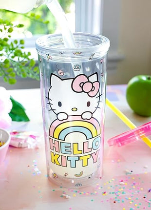 Silver Buffalo Sanrio Hello Kitty Plastic Tall Cold Cup with Lid and Straw, 20 Ounces